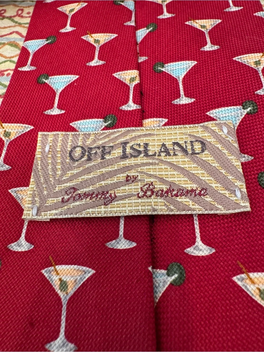 Off Island by Tommy Bahama Red Martini Glass Silk Vintage Tie